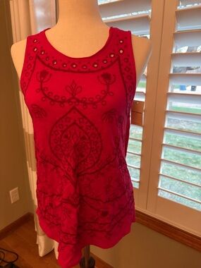 Lucky Brand Sleeveless Embroidered Red Women's Tank Top